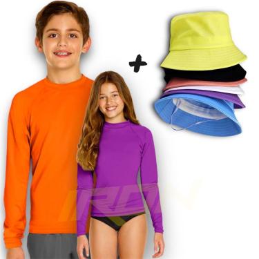 Imagem de Kit Camiseta Proteção UV Solar + Chapéu Bucket Praia INFANTIL PLT 364-Unissex