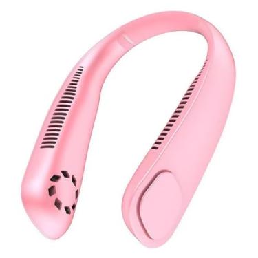 Imagem de Waillynice Mini ventilador portátil de pendurar esportivo recarregável rápido sem mão pendurado no pescoço ventilador de colar pequeno usável sem lâmina (rosa)
