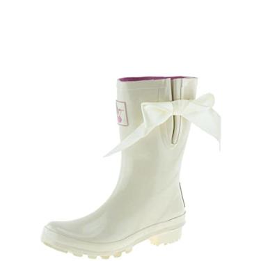 Imagem de Bota de chuva feminina impermeável até o meio da panturrilha com estampa fofa de arco-íris galochas sapatos de chuva marca do Reino Unido, Creme, 10