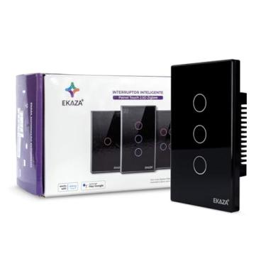 Imagem de EKAZA Interruptor Inteligente, Touch, borda 2.5 D, Zigbee, 3 Botões, Preto, Compativel com Google home e Alexa -EKGC-T307-3PZ