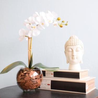 Imagem de Arranjo Orquídea Artificial Branca no Vaso de Vidro P  Formosinha