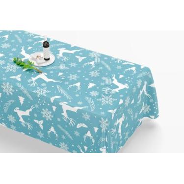Imagem de Toalha De Mesa Retangular 10 Lugares Tecido Oxford Renas Flocos de Nev