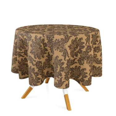 Imagem de Toalha de Mesa Redonda em Tecido Jacquard Preto e Dourado Medalhão Tra