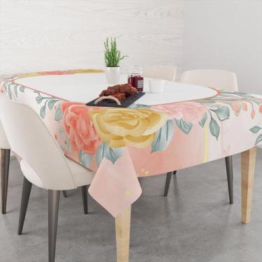 Imagem de Toalha De Mesa Retangular 6 Lugares Tecido Oxford Floral Aquarela Mold