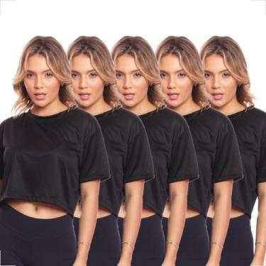 Imagem de Kit 5 Cropped Manga Curta Dry Fit Básico - Brás e Cia, 5 pretos, G