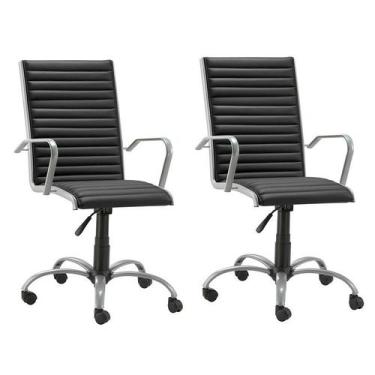 Imagem de Kit 2 Cadeiras Escritório Giratória Preta Presidente Prata - Alezzi