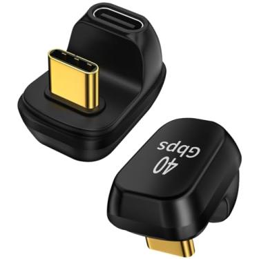 Imagem de ShineeKee Adaptador USB C de 180 graus em forma de U 40 Gbps transferência de dados USB 4.0/Thunderbolt 4 tipo C macho para fêmea extensor para celular, interruptor, deck a vapor, tablet, laptop