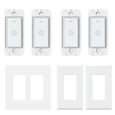 Imagem de Interruptor inteligente, interruptor de luz inteligente, interruptor inteligente WiFi na parede KKCOOL compatível com Alexa e Google Home, sem necessidade de hub, fio neutro, 15 A único polonês, ETL e FCC, pacote com 4..