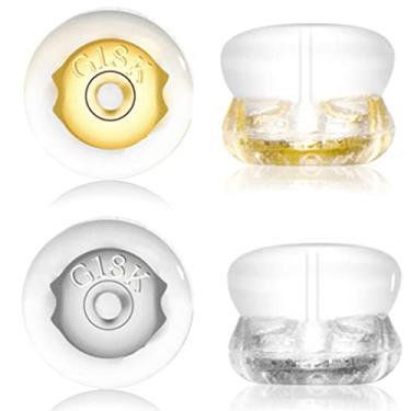 Imagem de Parte de trás do brinco, tarraxas de silicone de ouro 18 K para brincos com tarraxas caídas, tarraxas de brinco seguras para brincos pesados, hipoalergênicos sem irritação, tarraxas macias e transparentes para adultos e crianças