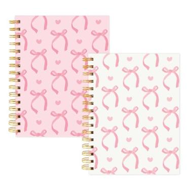 Imagem de FYSUIMU 2 pacotes caderno espiral laço rosa A5 aquarela laço coquete pautado faculdade caderno forte encadernação fio duplo com 160 páginas papel para sala de aula home office