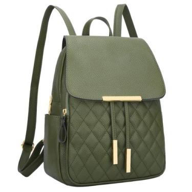 Imagem de Mochila Feminina KKXIU em Couro - Acolchoada e Moderna - Verde Oliva