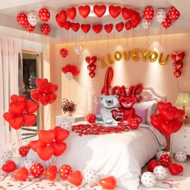 Imagem de Kit de Decoração de Dia dos Namorados com Balões e Pétalas de Rosa Ver