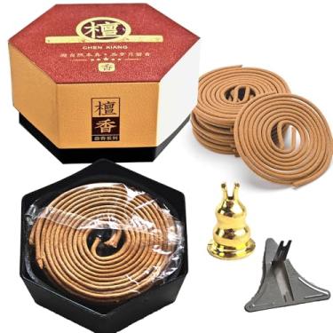 Imagem de AMASSIVEROCK Incenso de bobinas de sândalo (40 peças) com queimador de suporte em espiral, bobinas chinesas naturais em espiral para presentes de fragrância de aroma premium de longa duração