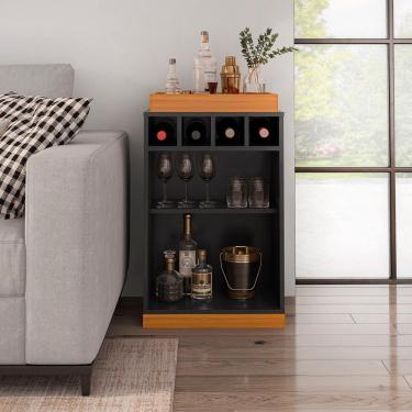 Imagem de Aparador Bar Bandeja De Mdf Adega 4 GarrafasPreto/Cedro
