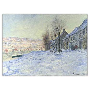 Imagem de Claude Monet. Lavacourt under Snow. Reprodução famosa de arte de parede em tela. Pôster de arte em tela para decoração de casa - 100 x 70 cm sem moldura