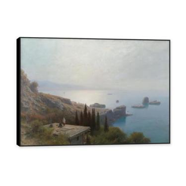 Imagem de Moldura preta. Impressões de Lev Lagorio. Pintura de arte de parede de paisagem marítima. Pôster de reproduções de impressões em tela de paisagem para decoração de casa. (Paisagem 17). 70 x 98 cm -