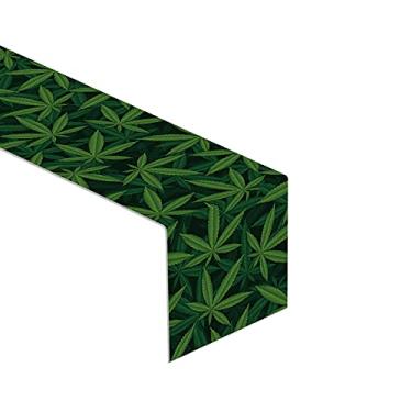 Imagem de Sunwer Caminho De Mesa Linho 13X72 Com Folhas Maconha, Decoração Para Festa E Suprimentos Maconha Em Casa, Cozinha Jantar
