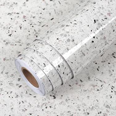Imagem de A-b-cil Papel de contato Terrazzo branco cinza 223,5 cm x 40,6 cm papel de contato de granito para cozinha, balcão, papel de parede adesivo de bancada para gabinete, mesa, cômoda, coberturas de mesa