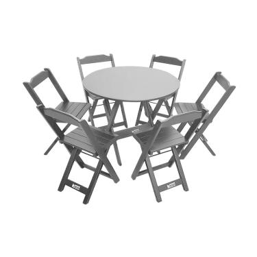 Imagem de Mesa Dobrável De Madeira Redonda 90cm Com 6 Cadeiras Preta - Tarimatã