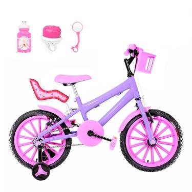 Imagem de Bicicleta Aro 16 Nylon + Kit Passeio Lilás E Rosa