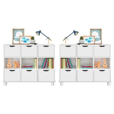 Imagem de Kit 2 Nichos Organizadores Com Rodízios Toys Q01 6 Gavetas Branco - Mpozenato