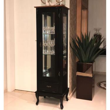 Imagem de Cristaleira Vitrine Espelhada Antique Média 1 Porta 2 Prateleiras de Vidro 1 Gaveta 1079e Preta