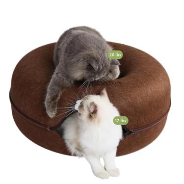 Imagem de Cattasaurus Peekaboo Cat Cave Donut para vários e grandes gatos de até 13,6 a 20,4 kg, cama 3 em 1 com aquecimento automático para gatos, túnel e arranhador para gatos internos, cama lavável e