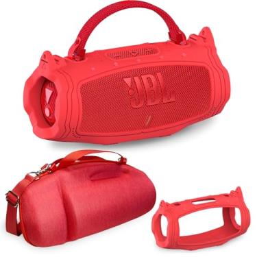 Imagem de JCHPINE Capa de silicone e estojo rígido para JBL Charge 6 Acessórios de alto-falante Bluetooth portátil, capas protetoras para alto-falante JBL Charge 6 AI Sound Bluetooth com alça de ombro (vermelho