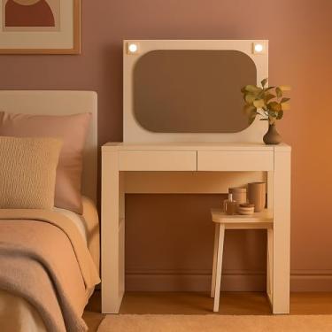 Imagem de Penteadeira Encanto Camarim Salão de Beleza Maquiagem Branco Com Espelho E Led 100% Mdf