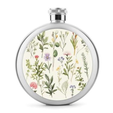 Imagem de Cantil de aço inoxidável, aquarela estação de ervas flores impressão metal cantil clássico garrafa de bolso garrafa anca garrafa viagem garrafa portátil licor