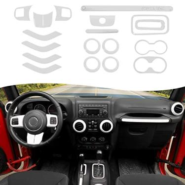 Imagem de CheroCar Kit de acabamento interno 18 peças para Jeep Wrangler JK JKU 2011-2018 4 portas, capa de volante, capa de suporte de copo de acabamento de ventilação de ar condicionado, moldura de maçanetas de mudança de marchas, branco..