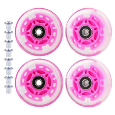 Imagem de WHEELGOO Pacote com 4 rodas de skate em linha de poliuretano para substituição com buchas para patins infantis infantis (rosa, 80 mm)