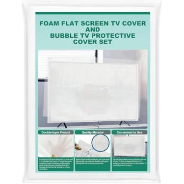 Imagem de Capa protetora de espuma para TV de tela plana e bolha para TV com bolhas para 158 a 65 polegadas, 159 cm L x 89 cm A, protetores de tela antiarranhões à prova de rasgos para mudança de casa