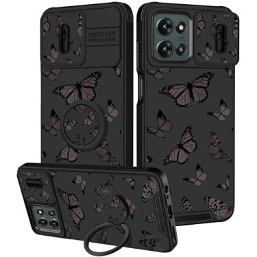 Imagem de Funermei Capa para Moto G 5G 2025 - Capa de telefone feminina bonita estética borboleta preta design exclusivo com capa de câmera e suporte de anel Funda para Motorola G 5G 2025