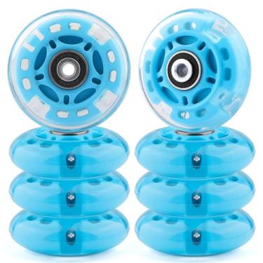 Imagem de Gladeer Rodas de skate em linha iluminadas 85A para ambientes internos e externos com rolamentos ABEC-7 para patins em linha para crianças e adultos, pacote com 8 (azul, 70 mm)