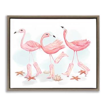 Imagem de Stupell Industries Arte de parede Happy Pink Cowgirl Flamingos Marrom Emoldurado Tela flutuante por Ziwei Li, 17 x 21