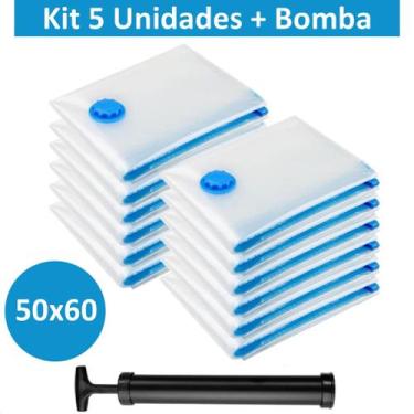 Imagem de Kit 5 Sacos a Vácuo Hermético 50x60cm Edredom Toalhas Roupas + Bomba -