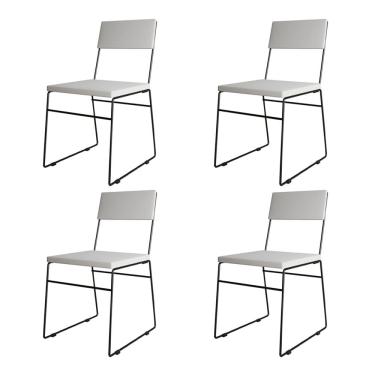 Imagem de Kit 4 Cadeiras de Jantar Málaga Assento Corino Branco Base Preto