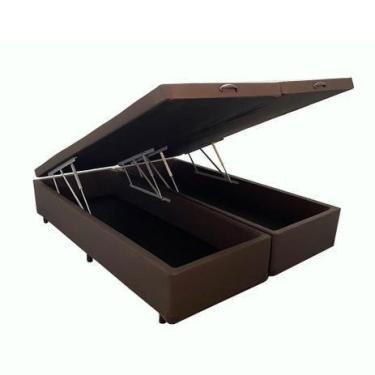 Imagem de Cama Box Baú Queen Bipartido Sintético Marrom 42x158x198 - RR COLCHOES