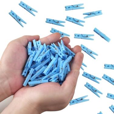 Imagem de Fuvylonk 100 peças de alfinetes azuis para jogos de chá de bebê de meninos, artesanato DIY, fotos - Mini pinos pequenos de 3,5 cm, clipes minúsculos para roupas e exibições de fotos, decorações de