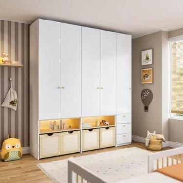 Imagem de Guarda-roupa Modulado Infantil com Led 3 Peças 5 Portas Wave Casatema 