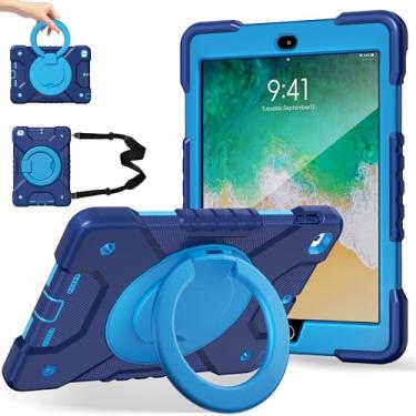 Imagem de Capa para iPad 6ª/5ª geração de 9,7 polegadas com suporte para lápis [mão rotativa 360] e suporte, silicone de corpo inteiro + proteção de PC, suporte giratório à prova de choque, capa infantil para