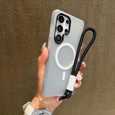 Imagem de Capa de celular fosca Candy Color para Samsung Galaxy S24 Fe S25 Edge S22 S23 Fe Plus S25 Ultra com cordão e capa macia (para Galaxy S24 Ultra/preto)