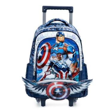 Imagem de Mochila Escolar Masculina 2 Rodinhas Capitão América Azul - Bagaggio, 