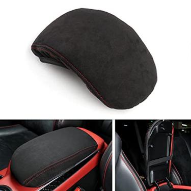 Imagem de Cnaurda 1 peça capa de console central do carro almofada almofada almofada de espuma viscoelástica apoio de braço almofada de cobertura para descanso de braço compatível com acessórios Genesis GV70 2022-2023 (cobertura preta com pontos vermelhos)
