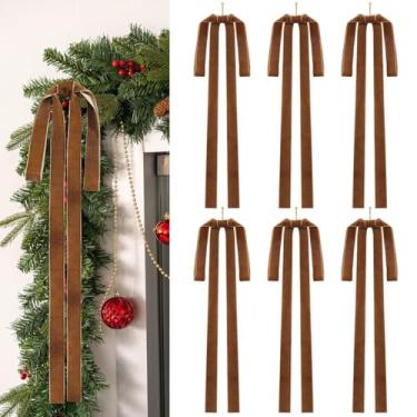Imagem de Vinelftage Laço de veludo de Natal, laços de Natal de 59 x 39 cm para decoração de árvores, laços rústicos de veludo grande para escadas de Natal, laço grande para o Natal ao ar livre (marrom claro, 6