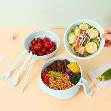 Imagem de Conjunto de tigelas de ramen para micro-ondas com suporte de telefone – Tigela de macarrão instantâneo de fibra de trigo, panela de ramen portátil, segura para micro-ondas, verde