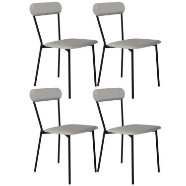 Imagem de Kit 04 Cadeiras Estofada Para Sala De Jantar Liora Preto C01 Courino Off White - Lyam Decor