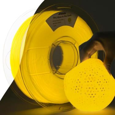 Imagem de AMOLEN Filamento de impressora 3D TPU 95A, 1,75 mm que brilha no escuro amarelo, filamento de impressão 3D flexível TPU macio, melhor com lâmpadas UV, carretel de 1 kg, precisão dimensional +/- 0,02