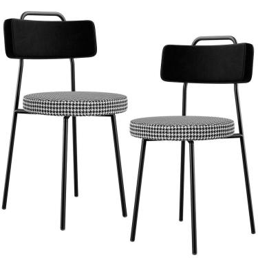 Imagem de Kit 02 Cadeiras Para Cozinha Sala De Jantar Barcelona L02 Couríssimo Preto Pied Poule - Lyam Decor